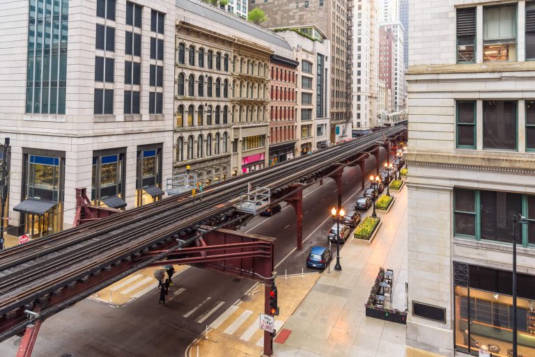 Elevated rail tracks.