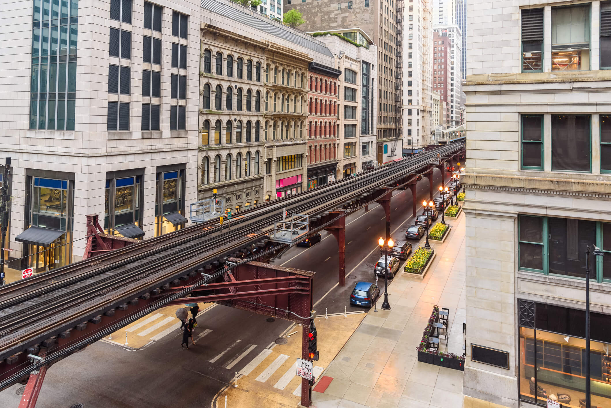 Elevated rail tracks.