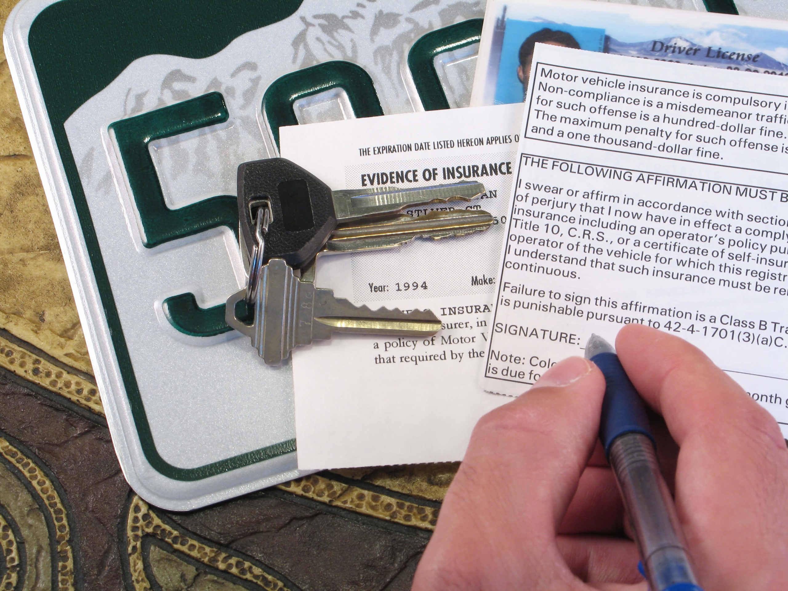 License Plate, Keys, and Papers.